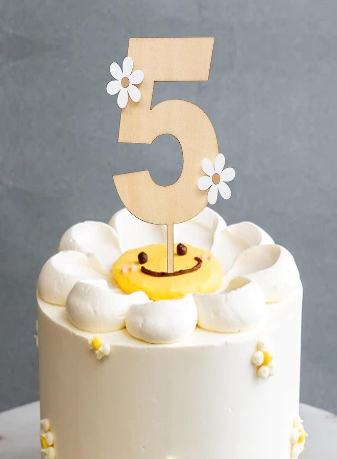 Incrizma Daisy Cake Topper For Birthday - Daisy Birthday Party Decor, Retro Groovy Birthday, Boho First Birthday, Wooden Cake Decorating Supplies, Anniversary (Daisy 5 Cake Topper) - Image 4
